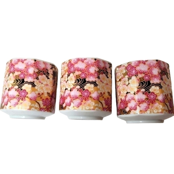 3 Procelain Tea Cups Sakura Dreams Cherry Blossom Pinks - Picture 1 of 11